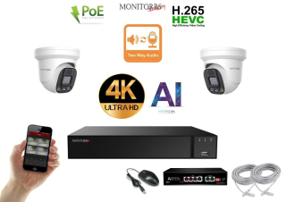Monitorrs Security AI Aktív IP 2 kamerový set so switchom 8 Mpix WDome (6077K2B)
